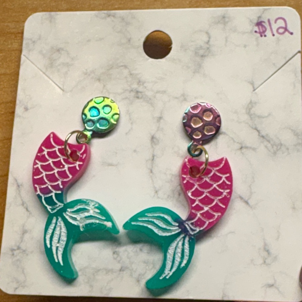 Mermaid Tail Earrings - Pink and Green